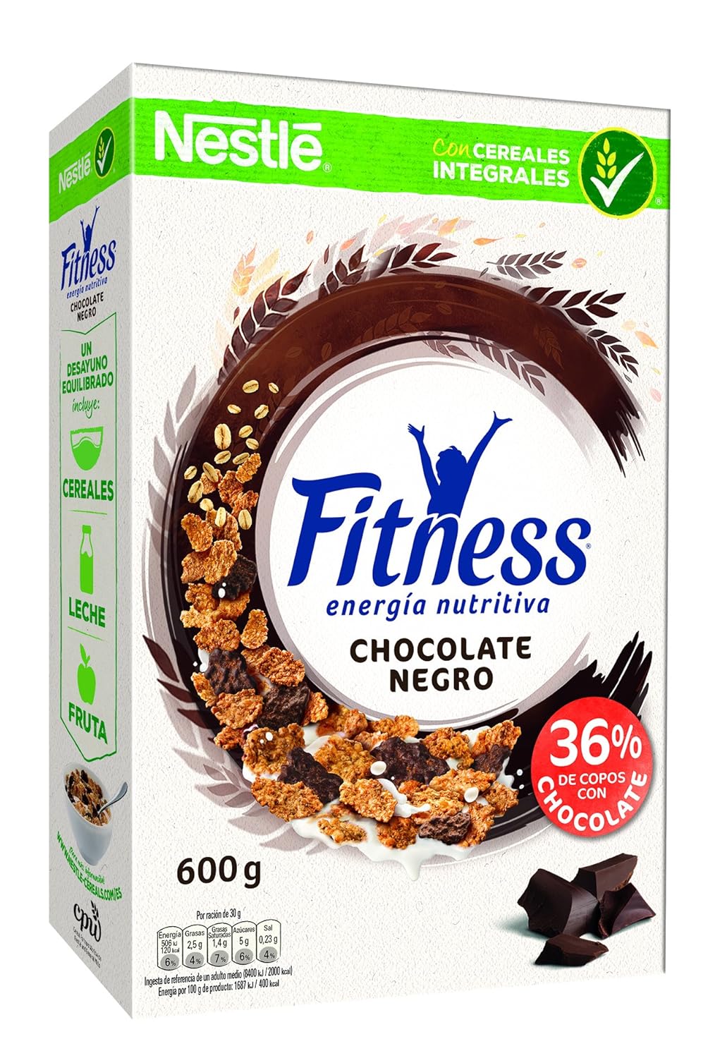 Nestlé Fitness - Cereales con Chocolate Negro - 4 Paquetes de 600 g