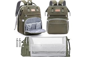 LexiRoman Diaper Bag Backpack, Large Capacity Multifunction Baby Bag with Changing Pad for Boy Girl, Travel for Moms Dads, Baby Registry Search Shower Gifts Waterproof and Stylish ArmyGreen