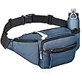 NOOLA Fanny Pack with Water Bottle Holder for Men Women Large Hiking Waist Bag Hip Bum Bag Adjustable Strap Belt Bag 6 Zipper Pocket for Running Cycling Traveling Dog Walking Workout Outdoor Blue