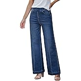 GRAPENT Pull On Womens Jeans Baggy Stretchy High Waisted Denim Wide Leg Trouser Pants Trendy Front Seam 90s Loose Jean