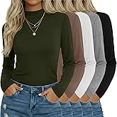 Oakgarden 5 Pack Women's Mock Turtleneck Tops Long Sleeve Multipack Base Layer Slim Fit Casual Bulk Undershirts Thermal Tees