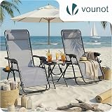 VOUNOT Zero Gravity Chair with Side Table Set of 2 Grey Folding Loungers view 2