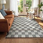 STARUIA Tan Checkered Area Rug 5x7, Washable Geometric Plaid Rug for Living Room Non Slip Soft Modern Checkerboard Rug, Low Pile Carpet for Bedroom Nursery Dining Room Home Office (Tan, 5'x7')