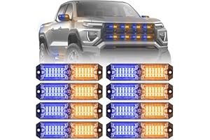 ELECHOI 8pcs 12-LED Emergency Strobe Light Ultra Slim Grille Flashing Warning Light Kit for Vehicles and Trucks (Amber/Blue)