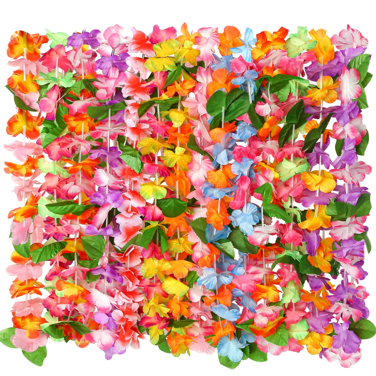 Cooraby 14 Pieces Hawaiian Leis Necklaces Colorful Hawaiian Flower Leis Necklaces for Luau Party Decorations Beach Party Supplies