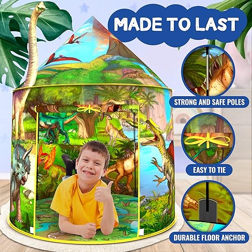 JoyStone Dinosaur Kids Play Tent, Discovery Dinosaur Pop Up Tent, Indoor & Outdoor Playhouse Toys For Toddler Gift Boy Girl