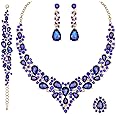 CSY 4 Pcs/Set Austrian Crystal Necklace Earrings Bracelet Ring Bridal Jewelry Sets for Brides Wedding Party Costume Accessories Gifts for Women