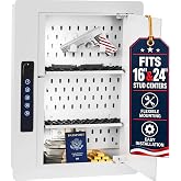 Grimtron Electronic Wall Safe Between 16" &amp; 24" Studs with Shelves &amp; Hooks | 2 Mounting Options White Hidden In Wall Safe For 16" &amp; 24" Studs, Electronic Keypad, Pegboard, Silent Mode &amp; USB Port
