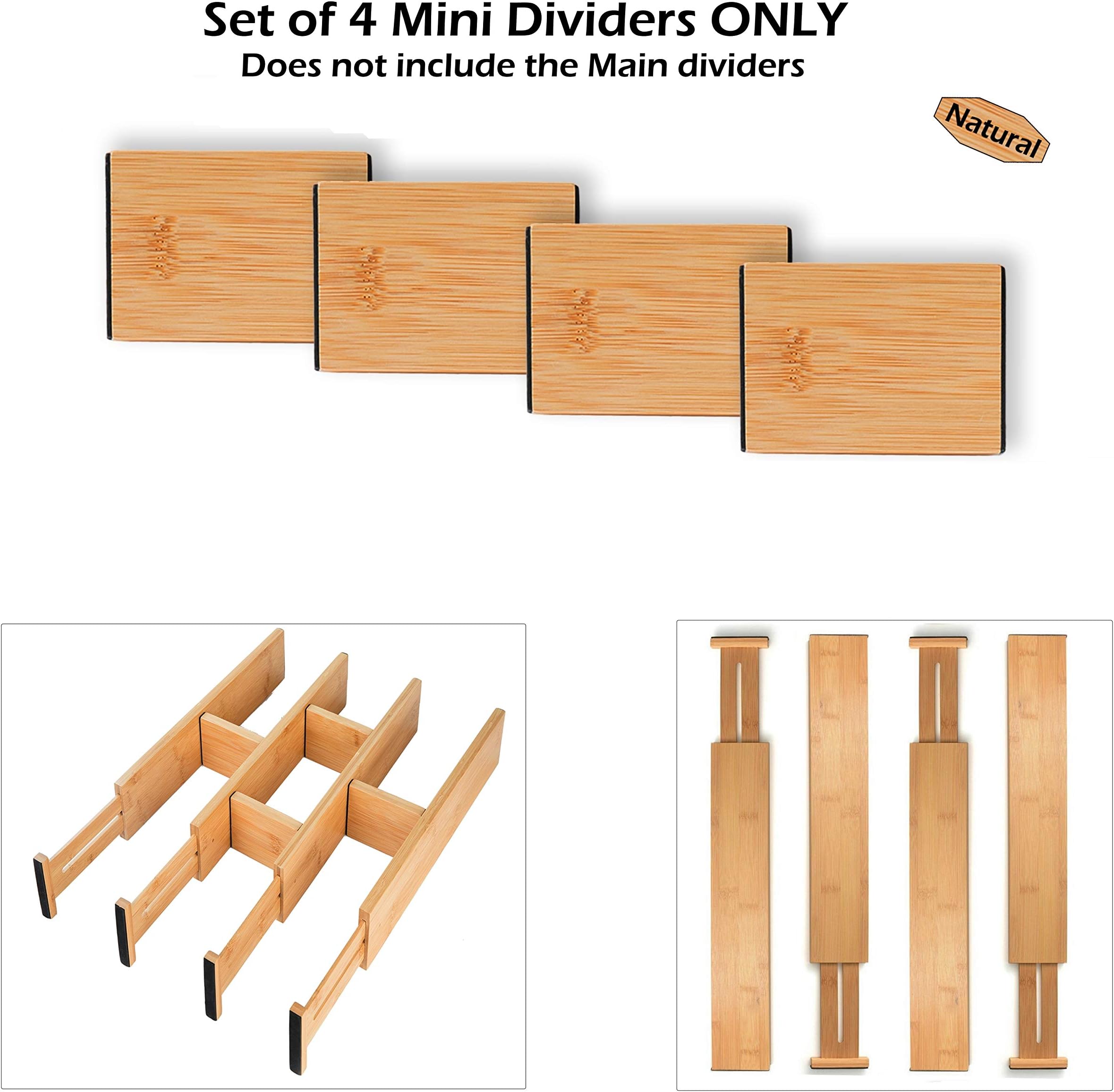 SKATCO Bamboo Mini Drawer Dividers ONLY – To Add To Your Existing Kitchen Drawer Organizers – Set of 4 Mini Bamboo Kitchen Organizers – Drawer Organizers for the Kitchen – Mini Natural