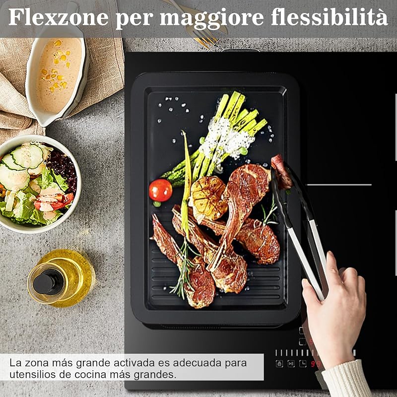 Placa Induccion 4 Fuegos con Zona Flexible, Empotrable 60CM, 7200W