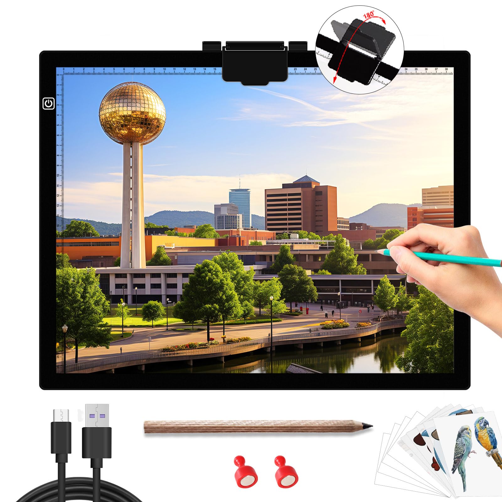 A3 Light Pad, 6 Levels&Stepless Dimmable Diamond Painting Light Board, Ultra-Thin Tracing Light Box with Magnetic Clip, Portable LED Light Pad for Weeding Vinyl Drawing Sketching