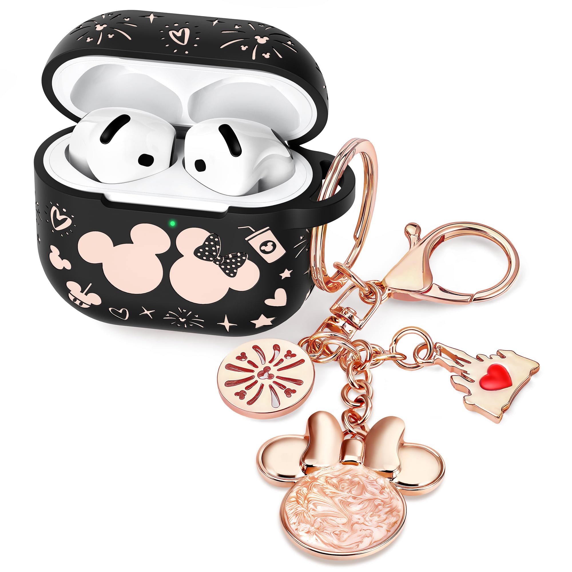 Photo 1 of (with Cute Keychain) Girovo Compatible with Apple Airpods 4 Case 2024 Women, Soft Silicone Two-Tone Funny Cartoon Engraved Portable 360° Full Protection Anti-Scratch Air pod 4 Case Black/Pink