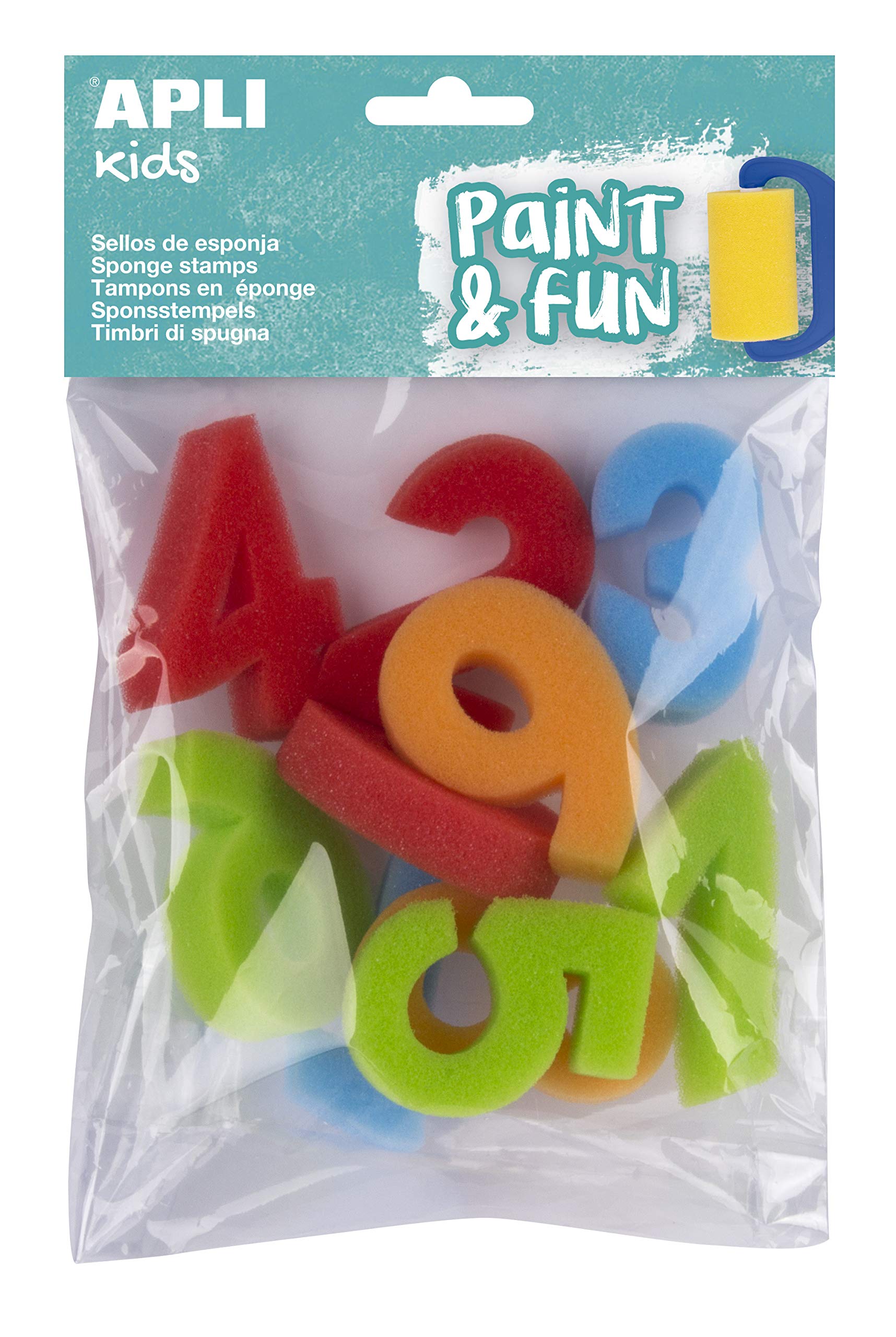APLI Kids - Paint & Fun Sponge Stamp 123, Pack of 10, Multicoloured (17466)