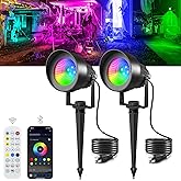 T-SUN Smart Color Changing Landscape Lights, RGBW Spotlights Outdoor with App & Remote, Music Sync, 16M Colors, Timer, Dimmable Waterproof Spot Light for Yard Garden Tree, Set of 2
