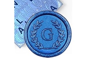 KANOO 50Pcs Blue Letter G Adhesive Wax Seal Stickers, Hand-Made, No Need Seal Stamp, Tear and Use Wax Stickers for Wedding Invitations, Envelopes, Christmas Gift