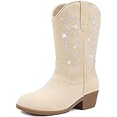 LAURMOSA Cowboy Boots for Girls - Pointed Toe Kids Cowgirl Boots - Mid Calf Western Youth Boots for Toddler to Big Kids - Horse Riding & Party