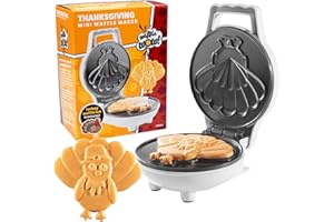 WAFFLE WOW! Thanksgiving Turkey Mini Waffle Maker- Make Holiday Breakfast Special for Kids, Adults w Cute Design, 4" Waffler Iron Electric Nonstick Appliance- Fun Festive Fall Gift Dessert, Friendsgiving Brunch