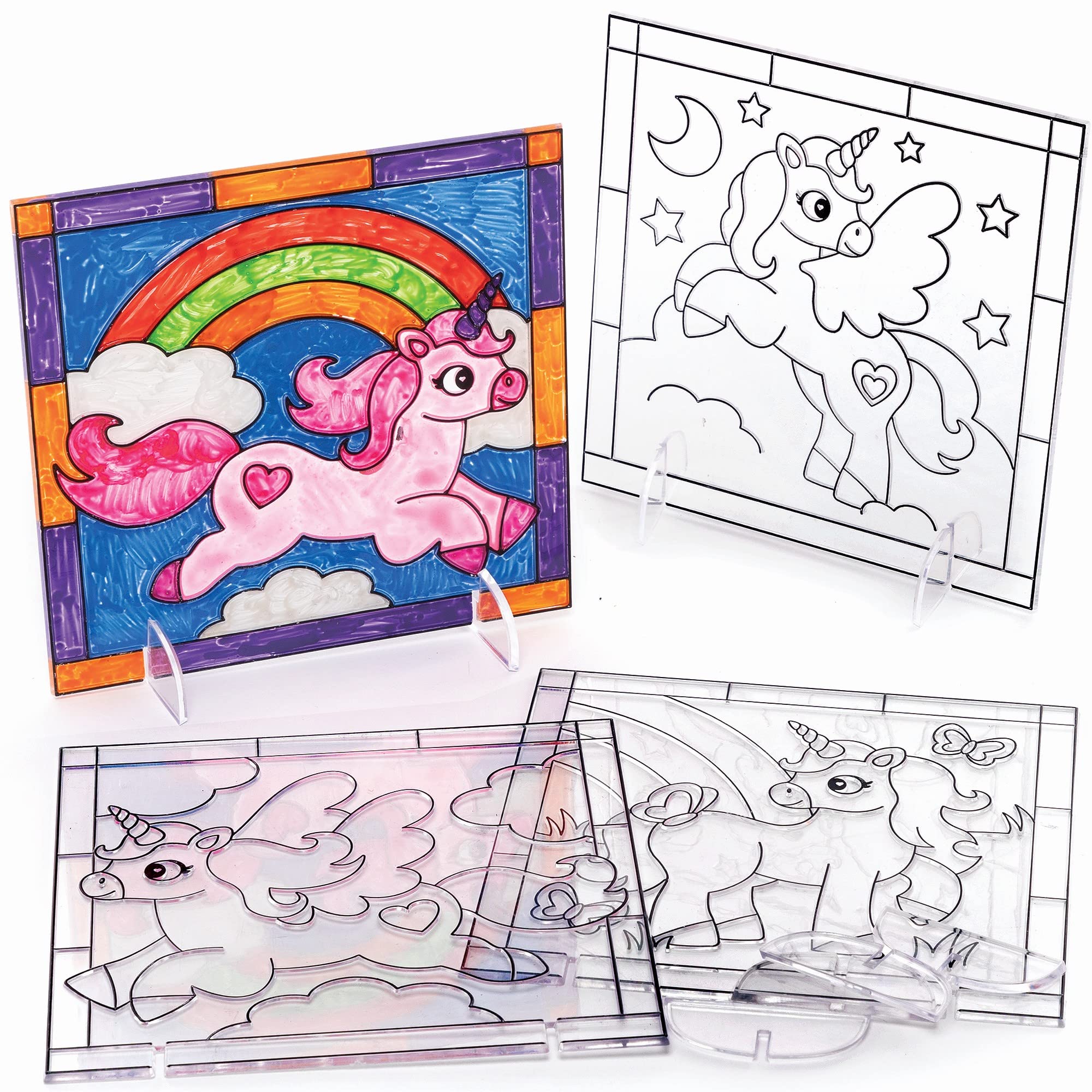 Baker Ross Unicorn Suncatcher Pictures - Pack of 4, Suncatcher Kits for Kids (FC366) — image 1