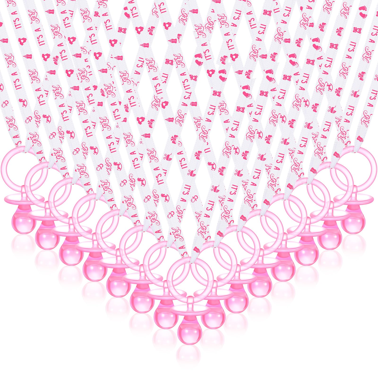 Photo 1 of Chengu 100 Pcs Baby Shower Pacifiers Necklace, Acrylic Pacifiers Necklace Charm for Gender Reveal Party Decorations(Pink)