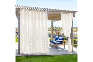 Deconovo Waterproof Outdoor Sheer Curtains for Patio 84 Inches Long - Faux Linen Beige Grommet Sheer Curtains, Indoor Beige Sheer Curtains for Bedroom - 54x84 Inch, 2 Panels
