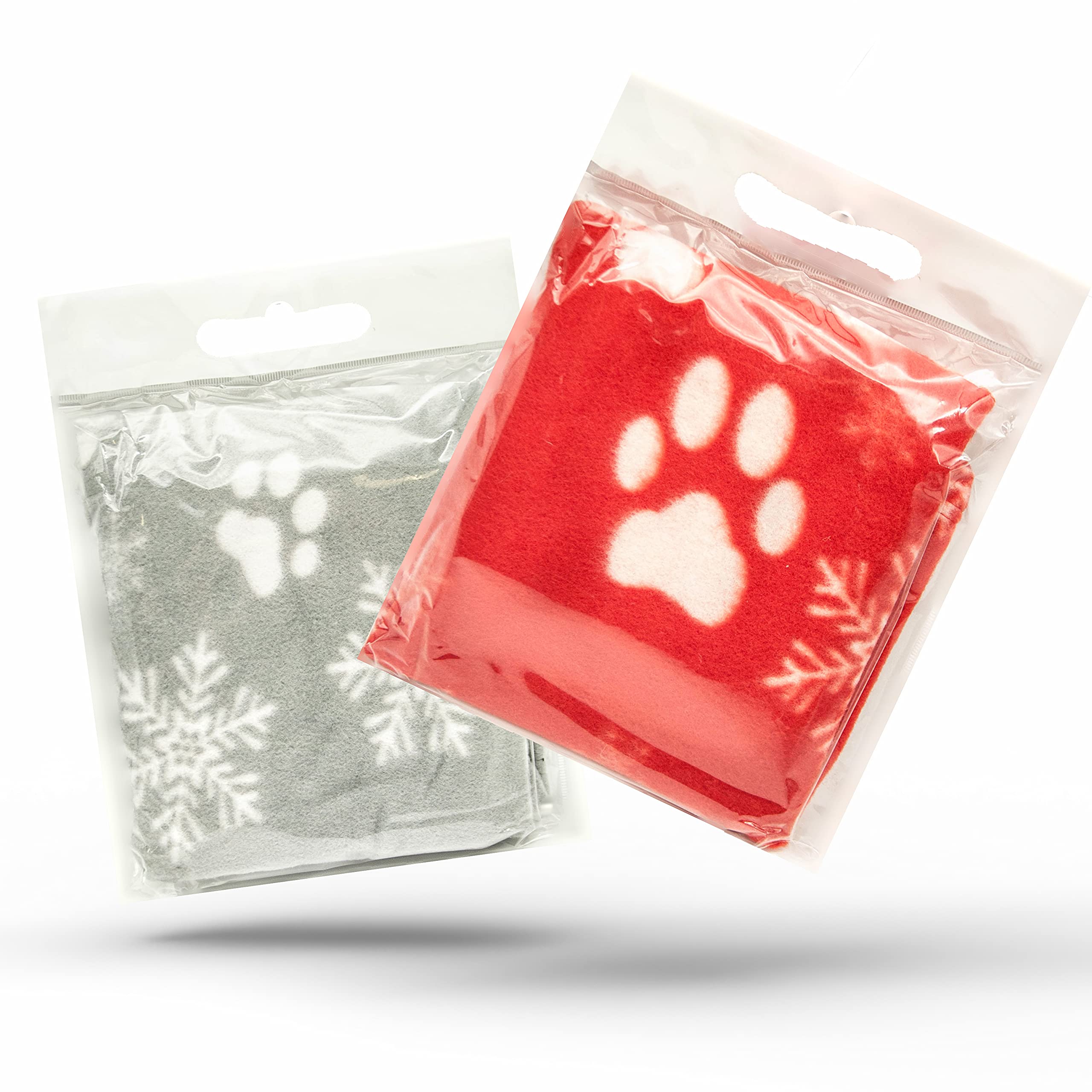 Petopedia 2x Soft Warm – Christmas Dog Blankets with Snowflake & Paw Prints – Washable Pet Blanket for Cats & Dogs – Puppy, Kitten Bed Throws, Travel (70cm X 73cm, RED and GREY (Pack of 2))