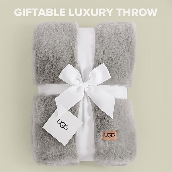 UGG EUPHORIA FAUX FUR THROW BLANKET, OVERSIZED WARM THROW FOR COUCH OR CHAIR, LUXURY BEDROOM DECOR, COZY SOFT BLANKETS, MACHINE WASHABLE, 50-INCH X 70-INCH, SEAL GREY