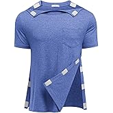 Deyeek Shoulder Post Surgery Recovery Shirts for Men Full Tear Away Short Sleeve T Shirt Adaptive Chemo Clothing