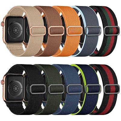 Maledan 10 Pack Stretchy Bands Compatible with Apple Watch Band 44mm 45mm 38mm 40mm 41mm 42mm 46mm 49mm Women Men,Soft Nylon Braided Strap Wristband for iWatch Series Ultra 11 10 9 8 7 6 5 4 3 2 1 SE