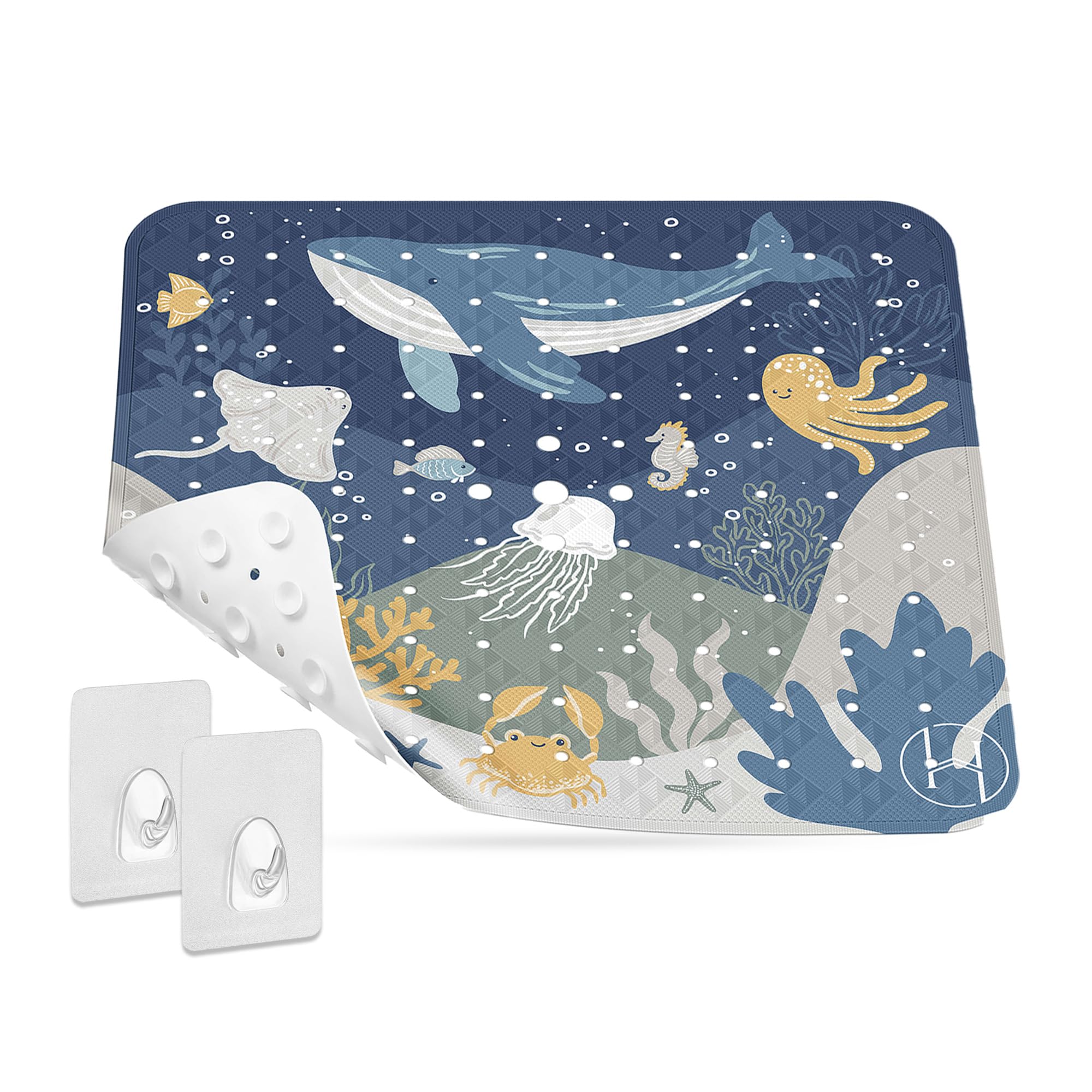 Homerella Shower Mat Skin-Sensitive 53 x 53 cm Includes Hanging Brackets Non Slip Shower Mats for Inside Shower BPA-Free Latex-Free Shower Mat Non Slip Anti Mould and Machine Washable