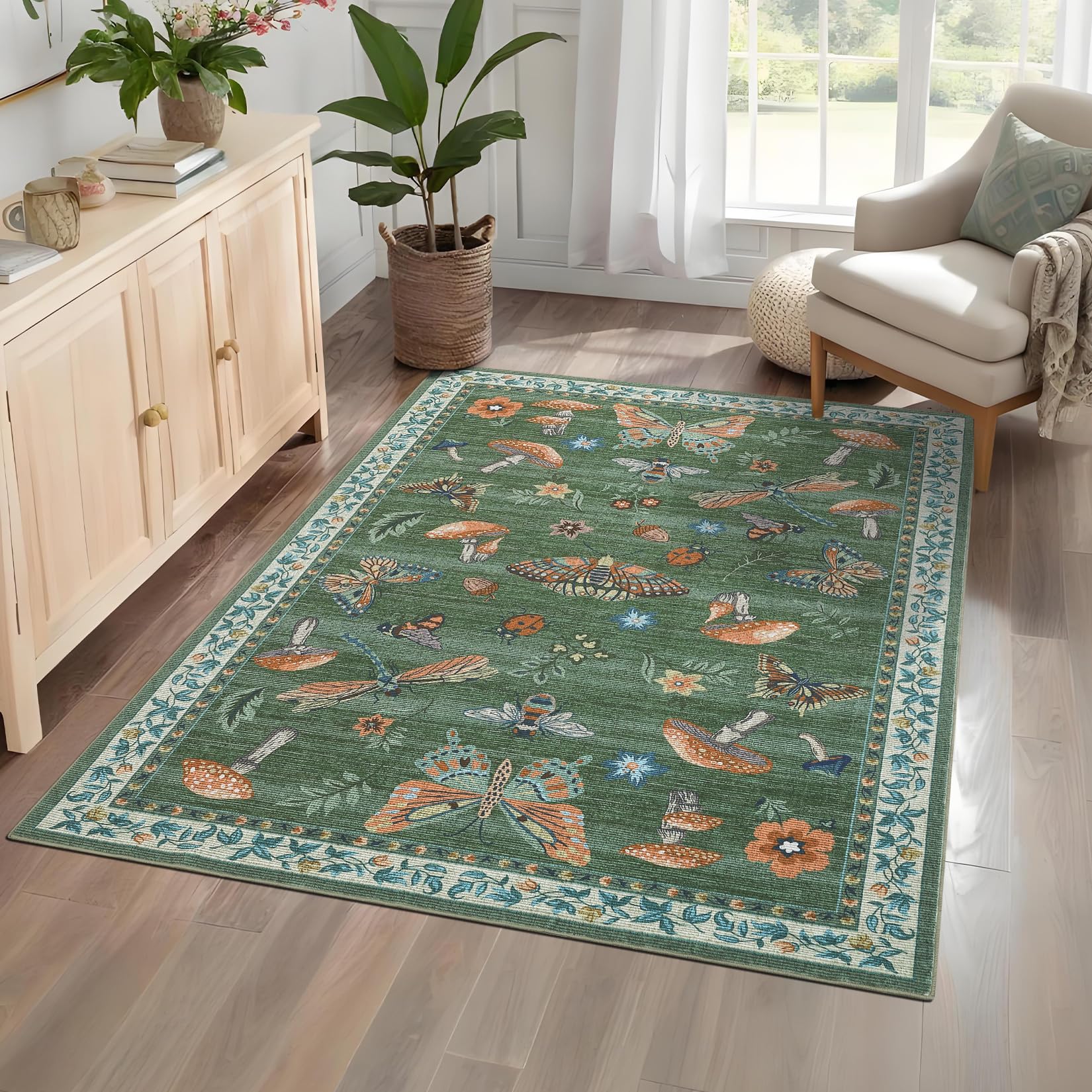 ROYHOME Mushroom Insect Area Rug 4x6 Green Image
