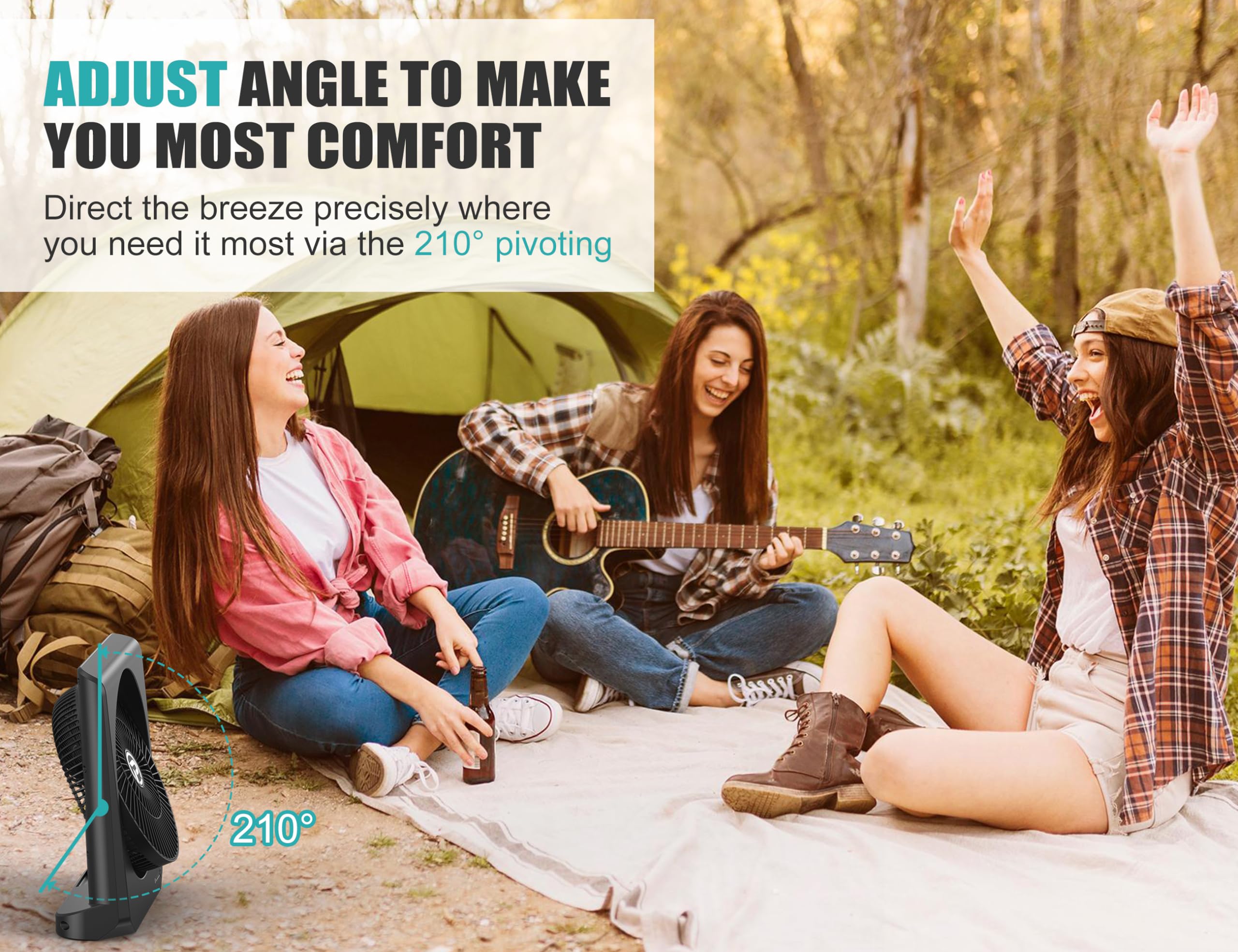 20000mAh Rechargeable Fan for Camping - 55h Super Long Last Battery Operated Fan, 10