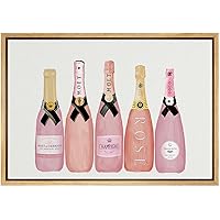 SIGNWIN Framed Canvas Print Wall Art 5 Ribboned Pink Wine Bottles Geometric Line Illustrations Modern Art Mid-Century Modern Colorful Warm for Living Room, Bedroom, Office - 16