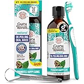 GuruNanda Oil Pulling Alcohol Free Mouthwash with Vitamins, CocoMint, 8oz | Oil Pulling Mouth Wash with 7 Essential Oils|Fluoride Free|Fresh Breath &amp; Gum Health|With Toothbrush &amp; Tongue Scraper