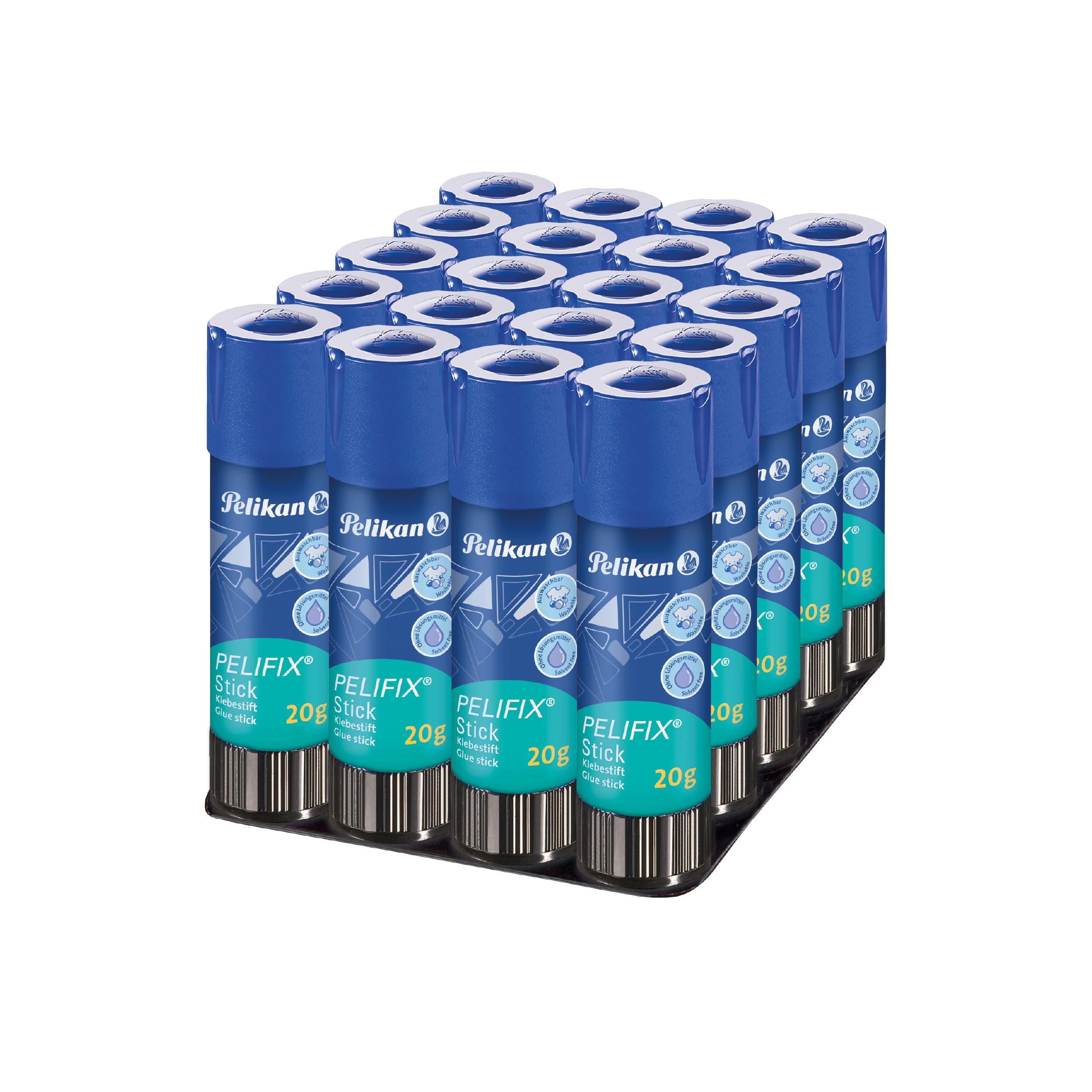 Pelikan Pelifix Glue Stick 20g, Pack of 20 – Transparent, Solvent-Free, Washable Adhesive for School, Home & Craft Projects