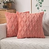 MIULEE Coral Red Throw Pillow Covers 18x18 Set of 2 Decorative Farmhouse Couch Throw Pillows Boho Shells Soft Plush Wool Pill