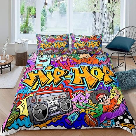 Amazon Com Feelyou 2pcs Graffiti Duvet Cover Set Twin Size Teens Boys Kids Hip Hop Rock Music Bedding Set Colorful Trippy Street Sports Comforter Cover Set Abstract Art Quilt Cover With 1 Pillowcase Multicolor