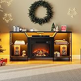 HOOBRO Fireplace TV Stand with LED Lights for TVs up to 65 Inch, Electric TV Stand with Fireplace with Charging Station, Entertainment Center with 18" Fireplace, Media TV Console, Black BB147UDDS01