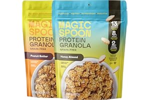 Magic Spoon Protein Granola - High Protein Granola, Keto Friendly, Low Sugar, Grain Free, Healthy Breakfast or Quick Snack (1 bags each: Honey Almond, Peanut Butter)