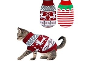 GOYOSWA 2 Pack Cat Christmas Sweater, Winter Knit Cat Sweaters Warm Coat Clothes Reindeer Snowflake Elf Christmas Sweater Outfit for Cats Kitten Puppy XS