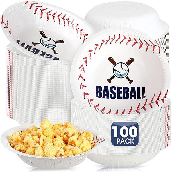 RIMCEREAL 100 PCS 16OZ BASEBALL PARTY SUPPLIES DISPOSABLE PAPER PLATES BOWLS FOOD NACHO TRAY FOR BASEBALL BIRTHDAY DECORATIONS