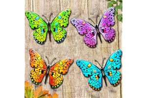 MACLARONX 4 PCS Metal Butterfly 9.6" Butterflies Outdoor Fence Yard Art Wall Decor Hanging Decorations for Garden Living Room Bedroom Patio Balcony Gift for Family Friends Housewarming