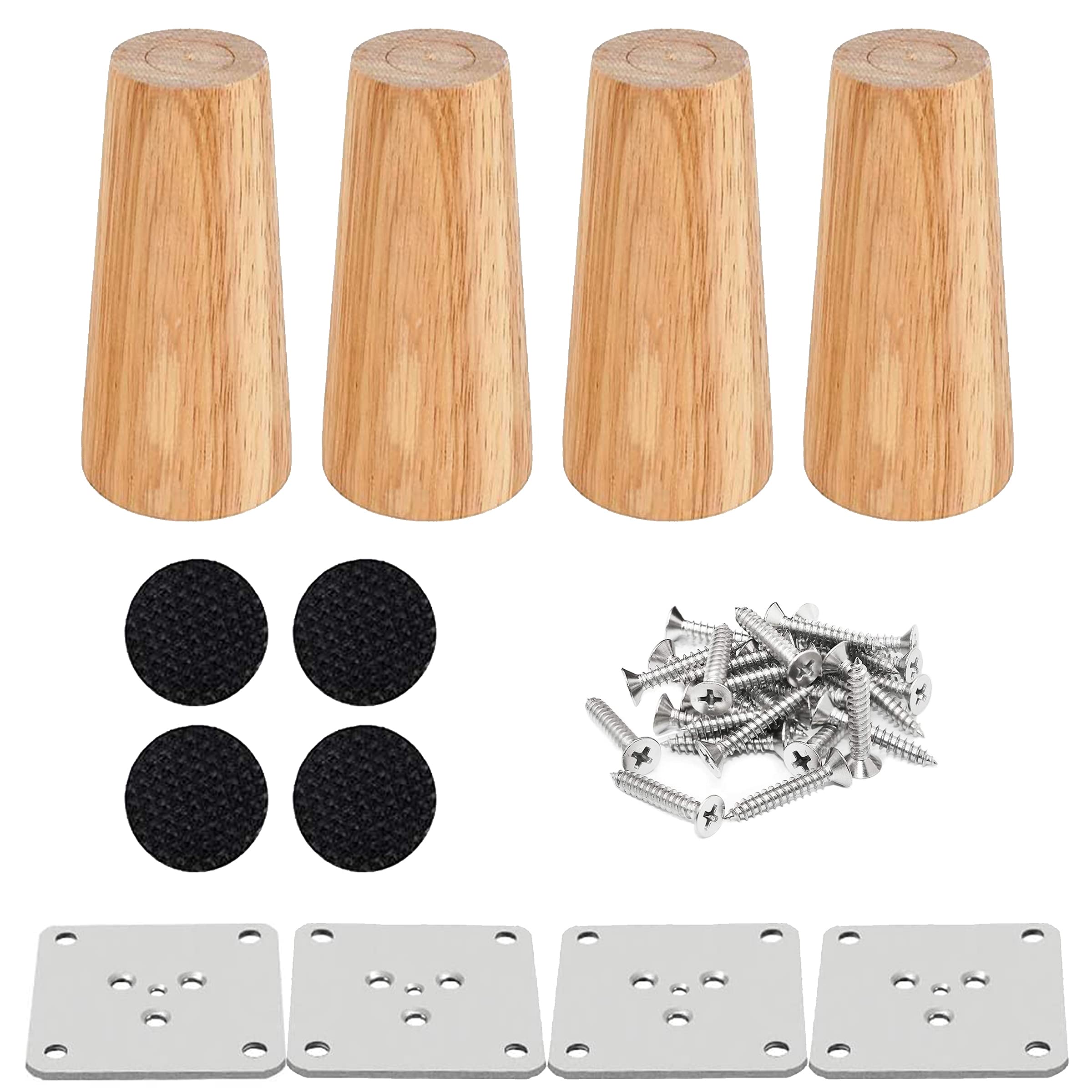 Drenky Set of 4 Wooden Furniture Legs, 12 cm, Straight Coffee Table Legs, Kitchen Furniture Legs, Walnut Finish with Installation Accessories for Armchair, Night Table, Cabinet, Drawer, etc