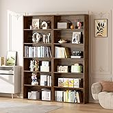 Vongrasig 6-Tier Open Bookcase and Bookshelf, Floor Standing Wood Display Storage Shelves 71 Inch Tall Bookcase Home Decor Furniture for Home Office, Living Room, Bed Room, Rustic Brown, 2 Pieces