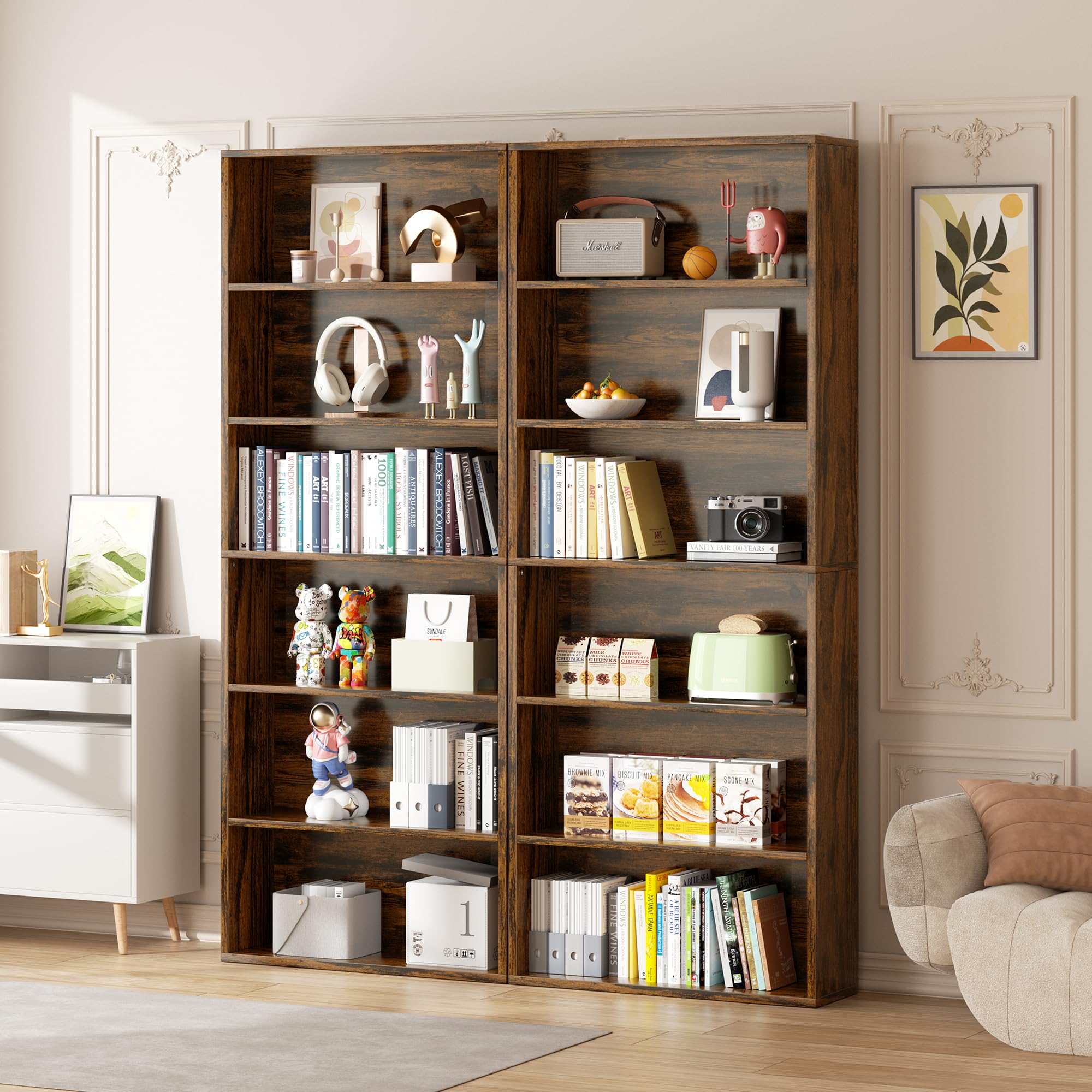 Vongrasig 6-Tier Open Bookcase and Bookshelf, Floor