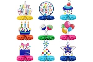Happy Birthday Table Decoration Centerpieces - (9 Pack, Multicolor) - Double-Sided Happy Birthday Centerpieces for Tables - Party Supplies for Elegant Birthday Decorations by PixiPy