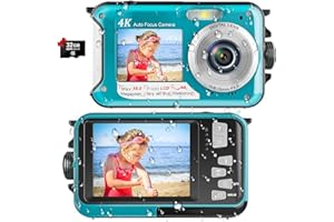 YISENCE 4K Digital Camera 11FT Underwater Camera with 32GB Card 56MP Autofocus Dual-Screen Selfie Waterproof Camera for Snorkeling Compact Floatable Point and Shoot Digital Camera 1250mAh Battery