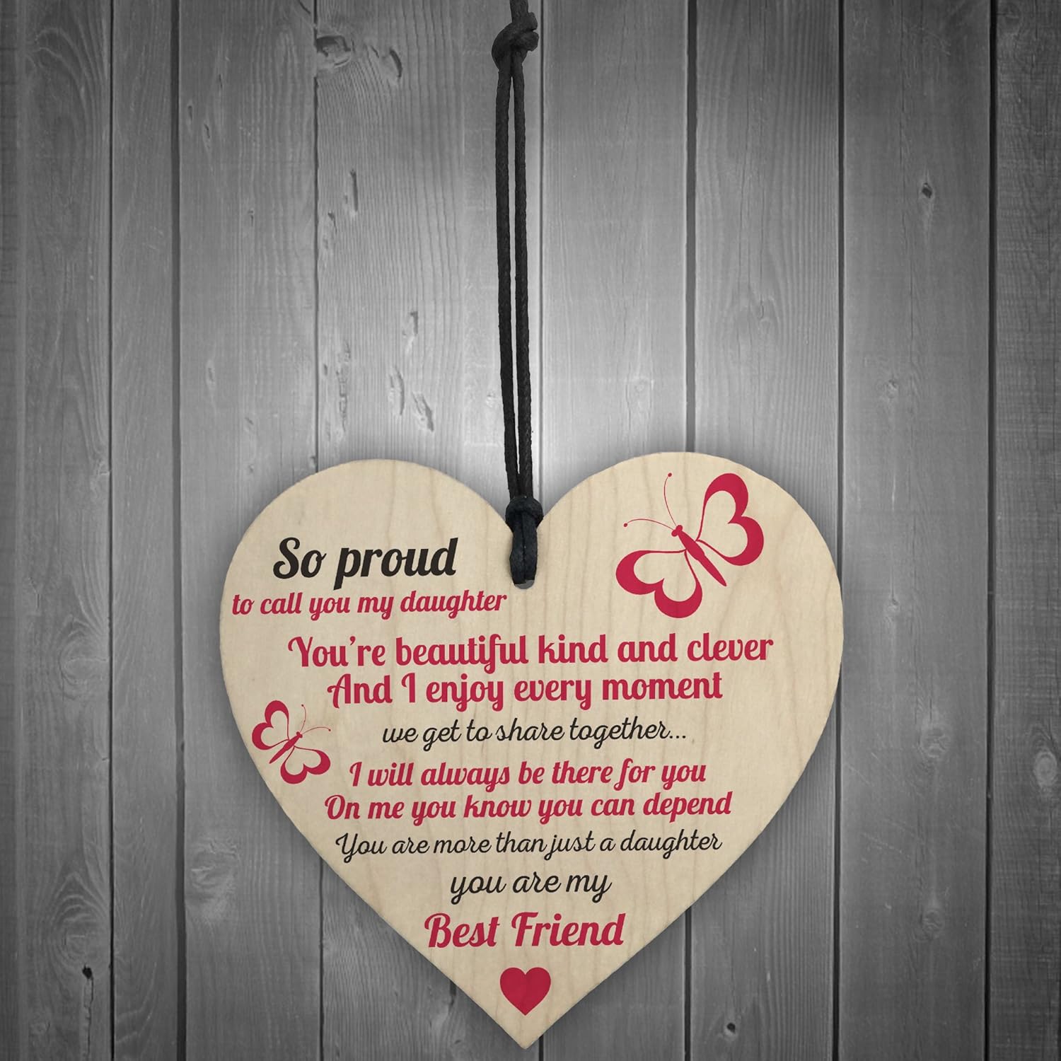 Red Ocean Proud Of My Daughter Wooden Hanging Heart Sign Plaque Daughters Love Keep Sake Gift, Pink, 4 x 4 inch - Image 3