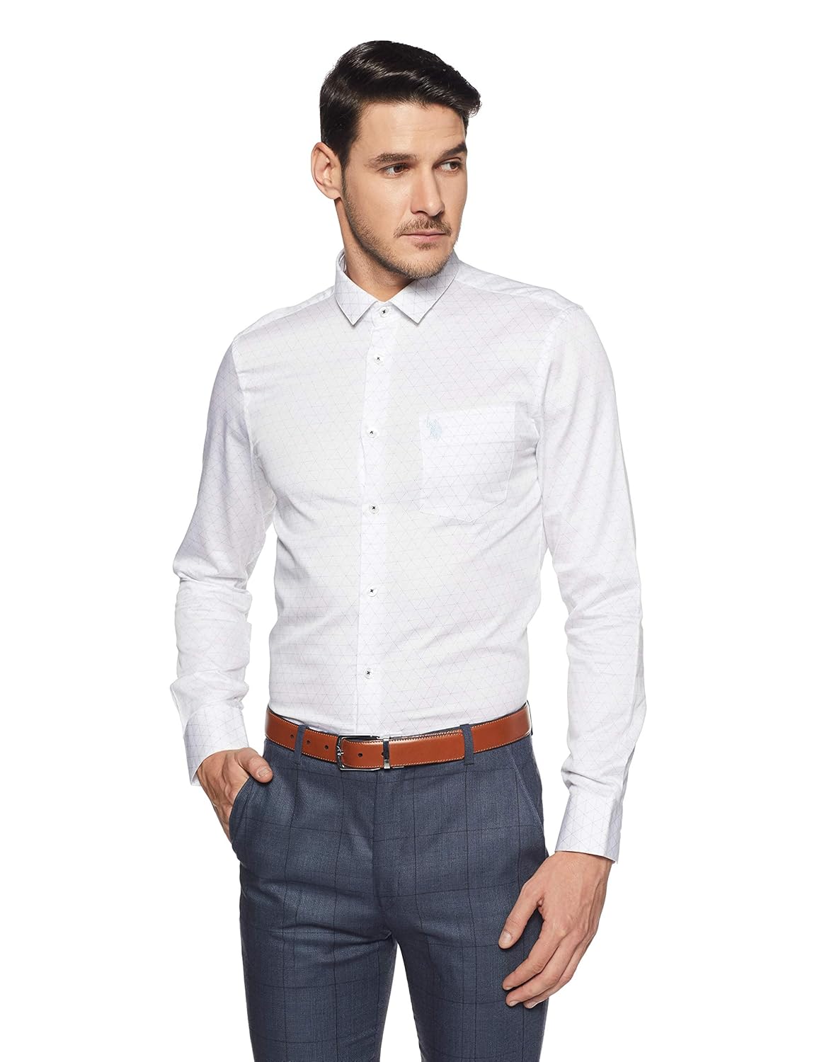 us polo association men's printed regular fit formal shirt