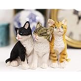 Ebros Lifelike Trio Colorful Shorthair Feline Kittens Cats Sitting Side by Side Figurine 5" Long Realistic Glass Eyes Hand Painted Feline Cat Kitten Kitties Animal Pet Sculpture Decor Statue
