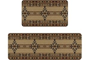 Eikunn Western Kitchen Rugs and Mats Set of 2,Boho Farmhouse Rustic Country Kitchen Mat for Floor, Non Skid Waterproof Kitchen Sink Mats Western Room Decor Doormat+Runner Rug